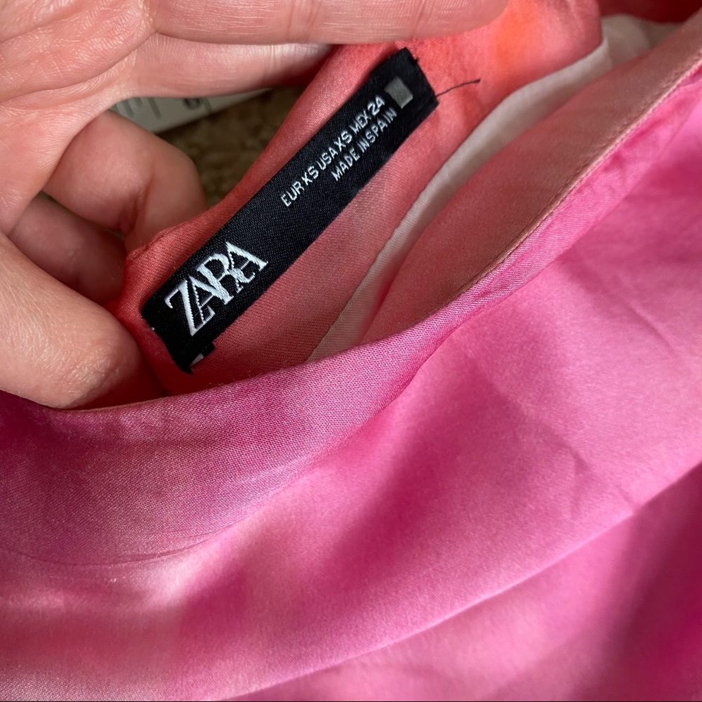 ZARA HOT PINK BARBIE SILKY RUCHE MIDI SKIRT SIZE XS - Picture 11 of 11